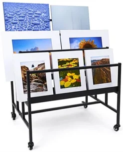 Mobile Art Display Rack, 3-Tiered, Holds Up To (75) 24" X 36" Art Protectors - Black