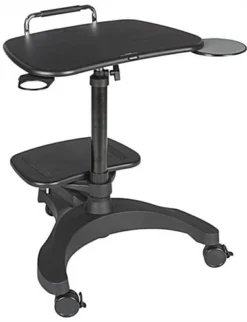 Height Adjustable Laptop Stand, Printer Shelf, Mouse Pad & Cup Holder - Black