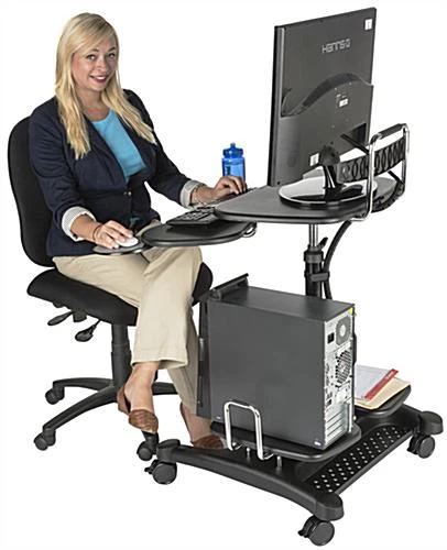 Height Adjustable Laptop Stand For 27” Monitors, Keyboard Shelf & Mouse Pad - Black 4 Height Adjustable Laptop Stand For 27” Monitors, Keyboard Shelf & Mouse Pad - Black - Image 4