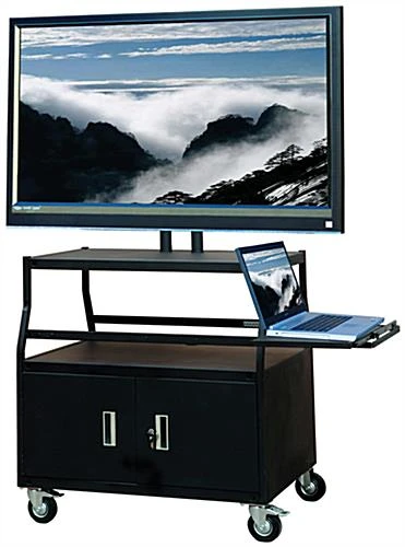 TV Cart With Mount For Monitors Up To 55", With Storage Cabinet & Laptop Tray - Black 1 TV Cart With Mount For Monitors Up To 55", With Storage Cabinet & Laptop Tray - Black