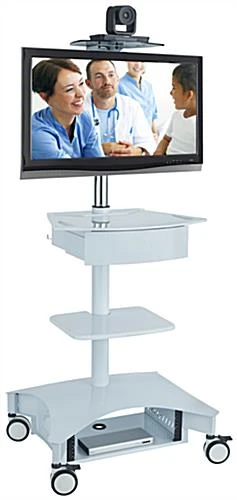 Computer Cart For (1) 37” Screen, Surge Protector, Height Adjustable & Drawer - White