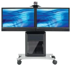 TV Cart With Mounts For 2 Monitors Up To 70", Storage Cabinet, Camera Shelf - Black -UZI Business Furniture Shop avt1000l.ra2 preview