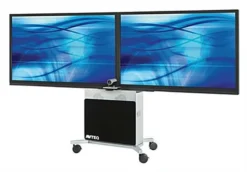 TV Cart With Storage Cabinet, 2 Mounts Fit Monitors Up To 70" - Black