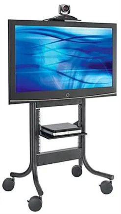 TV Cart With Height-adjustable Shelf, Fits Monitors 37 To 70", Camera Shelf - Black