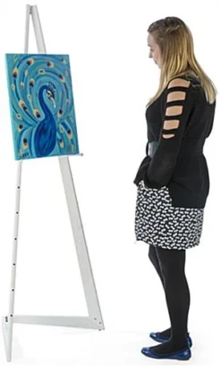 Wood Easel For Floor With Bi-Fold Design, Adjustable Pegs With 8 Set Heights - White -UZI Business Furniture Shop bfe6wh.renv preview