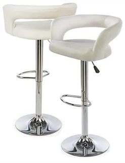 Adjustable Stool W/ Leathette Seat, 360° Swivel, Backrest, Armrests, Set Of 2 - White
