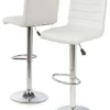 Adjustable Stool W/ Leatherette Seat, 360° Swivel, Backrest, Set Of 2 - White