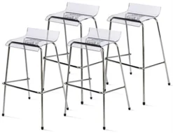 31.5" Bar Height Stool W/ Acrylic Seat, Lip Back, Stackable, Set Of 4 - Clear