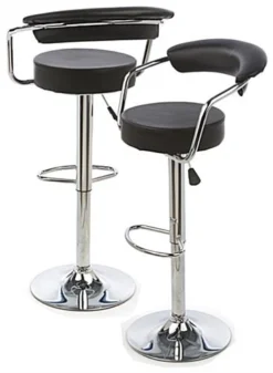 Adjustable Stool W/ Leatherette Seat, 360° Swivel, Backrest, Set Of 2 - Black