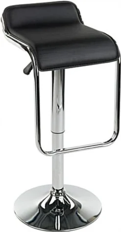 Adjustable Stool W/ Leatherette Seat, 360 Degree Swivel, Lip Back. Footrest - Black