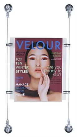 8.5 X 11 Sign Holders With Wall Mount Cable - Clear -UZI Business Furniture Shop cab85111x1w.ra3 preview