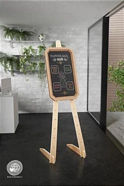 Wood Easel For Floor With Bi-Fold Design, Adjustable Pegs With 8 Tiers - Natural