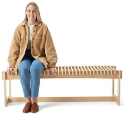 60" W Slatted Bench With Collapsible Design, Eco-Friendly Poplar Wood - Natural -UZI Business Furniture Shop dbsben1.r8 preview