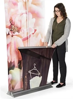 Retractable 3D Effect Banner Stand, Custom Graphics, Inverted Pyramid Panel - Silver -UZI Business Furniture Shop drbspc3479.ra4 preview 2