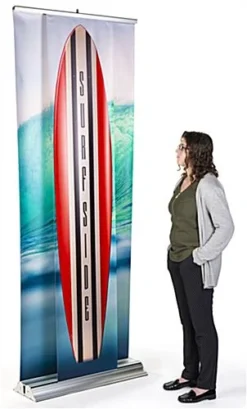 Retractable 3D Effect Banner Stand, Custom Graphic, Slim Front Panel - Silver -UZI Business Furniture Shop drbssvg3439.ra2 preview