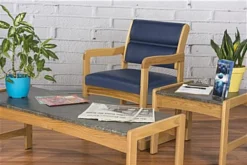 Waiting Room Chair With Light Oak Finish & Smooth Upholstery - Blue -UZI Business Furniture Shop dw11lovb.renv preview