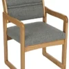 19.5" Seat Height Waiting Room Chair, Medium Oak Finish & Fabric Upholstery - Gray