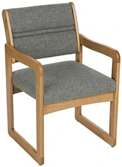 19.5" Seat Height Waiting Room Chair, Medium Oak Finish & Fabric Upholstery - Gray