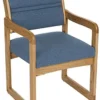 19.5" Seat Height Waiting Room Chair, Medium Oak Finish & Fabric Upholstery - Blue