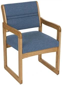 19.5" Seat Height Waiting Room Chair, Medium Oak Finish & Fabric Upholstery - Blue