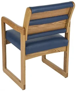 19.5" Seat Height Waiting Room Chair, Medium Oak Finish & Vinyl Upholstery - Blue -UZI Business Furniture Shop dw11movb.ra2 preview