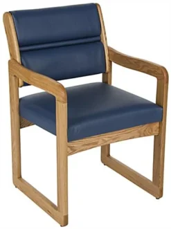 19.5" Seat Height Waiting Room Chair, Medium Oak Finish & Vinyl Upholstery - Blue