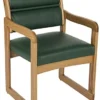 19.5" Seat Height Waiting Room Chair, Medium Oak Finish & Vinyl Upholstery - Green