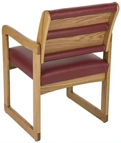 19.5" Seat Height Waiting Room Chair, Medium Oak Finish & Vinyl Upholstery - Burgundy -UZI Business Furniture Shop dw11movw.ra2 preview