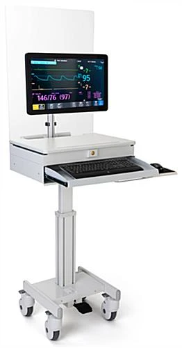 Medical Computer Cart With Sneeze Shield, Acrylic, Screw-On – Gray 1 Medical Computer Cart With Sneeze Shield, Acrylic, Screw-On – Gray