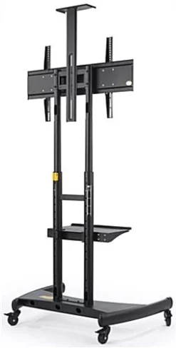 TV Stand W/ Shelf, Fits Monitors 65 To 80", Camera Tray & AV Shelf, Wheels – Black -UZI Business Furniture Shop em6580bk.ra2 preview