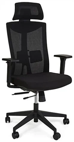 Mobile Office Chair W/ Adjustable Armrests, Lumbar Support, Tilting Back - Black