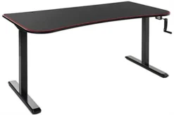 63"w Computer Desk With Height Adjustable Crank, Desk Pad Protector - Black