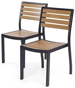 19.5"h Aluminum And Faux Teak Indoor/Outdoor Chairs, Set Of 2 - Natural -UZI Business Furniture Shop fdomf2c.ra2 preview