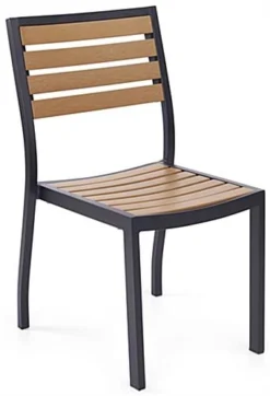 19.5"h Aluminum And Faux Teak Indoor/Outdoor Chairs, Set Of 2 - Natural