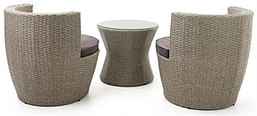 3 Piece Wicker Patio Set With Weather-Resistant Build And Stackable Design - Taupe 3 3 Piece Wicker Patio Set With Weather-Resistant Build And Stackable Design - Taupe - Image 3