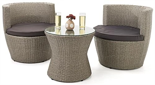 3 Piece Wicker Patio Set With Weather-Resistant Build And Stackable Design - Taupe 1 3 Piece Wicker Patio Set With Weather-Resistant Build And Stackable Design - Taupe