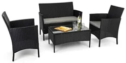 Patio Set W/ 16"h Table, Outdoor, Cushioned Sofa & 2 Chairs, Synthetic Rattan -UZI Business Furniture Shop fdoutdset1.ra2 . preview