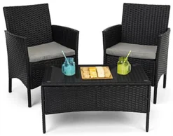Patio Set W/ 16"h Table, Outdoor, Cushioned Sofa & 2 Chairs, Synthetic Rattan -UZI Business Furniture Shop fdoutdset1.ra4 preview