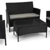 Patio Set W/ 16"h Table, Outdoor, Cushioned Sofa & 2 Chairs, Synthetic Rattan