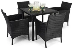 Dining Set W/ 29"h Table, Outdoor, 4 Cushioned Chairs, Synthetic Rattan - Dark Brown -UZI Business Furniture Shop fdoutdset2.ra2 preview