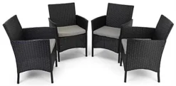 Dining Set W/ 29"h Table, Outdoor, 4 Cushioned Chairs, Synthetic Rattan - Dark Brown -UZI Business Furniture Shop fdoutdset2.ra5 preview