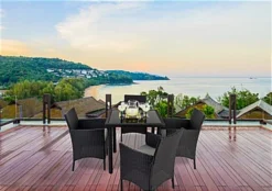 Dining Set W/ 29"h Table, Outdoor, 4 Cushioned Chairs, Synthetic Rattan - Dark Brown -UZI Business Furniture Shop fdoutdset2.ra7 preview