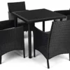 Dining Set W/ 29"h Table, Outdoor, 4 Cushioned Chairs, Synthetic Rattan - Dark Brown