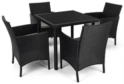 Dining Set W/ 29"h Table, Outdoor, 4 Cushioned Chairs, Synthetic Rattan - Dark Brown