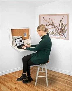 24" W X 18" H Wall Mounted Folding Desk W/ File & Pen Storage, Cork Backer - White -UZI Business Furniture Shop fdwmd1wt.ra8 preview