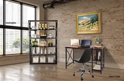 47" W X 22" D X 30" H Wood And Steel Industrial-Style Desk - Dark Brown -UZI Business Furniture Shop fdxdeskbrn.ra8 preview