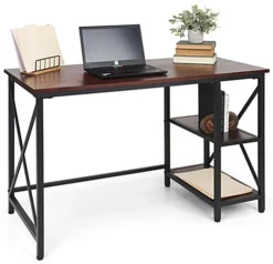 47" W X 22" D X 30" H Wood And Steel Industrial-Style Desk - Dark Brown