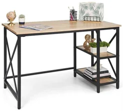 47" W X 22" D X 30" H Wood And Steel Industrial-Style Desk - Natural