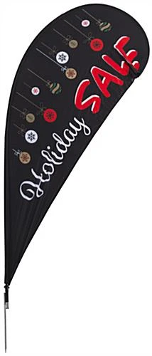 11' Teardrop Flag & Ground Spike W/ Preprinted “Holiday Sale” Message - Black