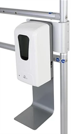 Hand Sanitizer Dispenser With Drip Tray And Clip Mount For HSBFRAME - Silver & White